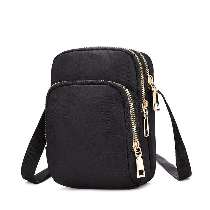 Women’s Waterproof Nylon Shoulder Bag | Multifunction Crossbody Mobile Phone Purse | Fashionable Lady’s Wrist Pouch & Handbag | Elegant Flap Bag with Applique Detail Luxegan