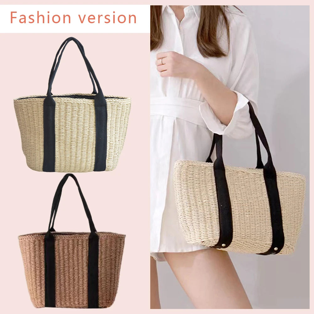 Vintage Hollow Design Woven Shoulder Bag | Large Capacity Knitting Tote & Summer Beach Bag Luxegan