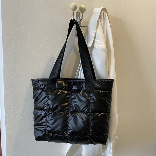 Soft Cotton Padded Quilted Tote | Large Capacity Office Handbag Luxegan