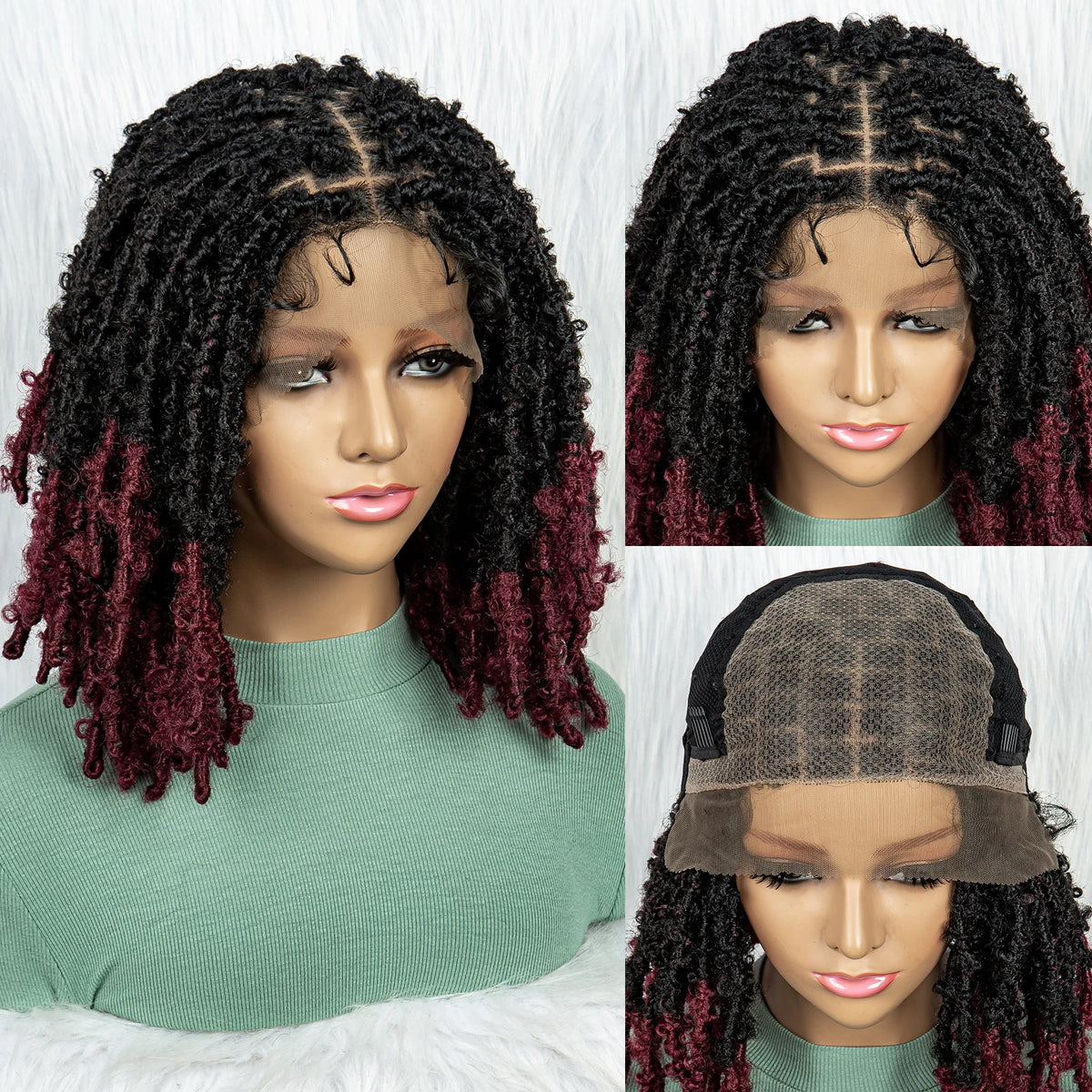KIMA Pelucas trenzadas sintéticas de 14 pulgadas Peluca frontal de encaje Pelucas trenzadas 9x6 Trenzas de caja sin nudos con pelo de bebé para mujeres negras