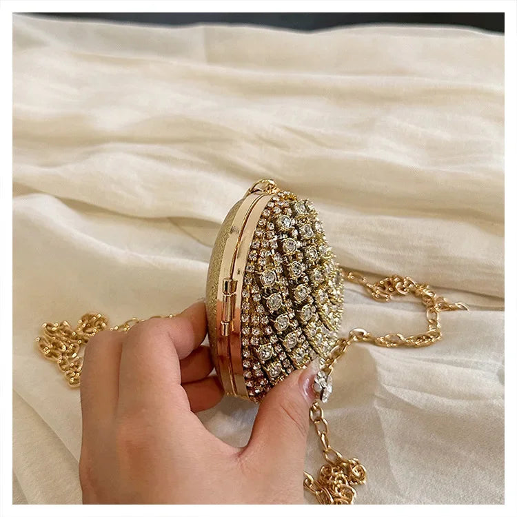 Luxury Mini Diamond Inlay Heart-Shape Crystal Clutch | Rhinestone Evening Bag Luxegan