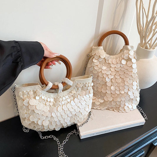 Luxury Woven Seashell Shoulder Bag | Sophisticated "Mermaid Style" Silhouette | Elegant Fairy Beaded Crossbody | "Dignified" High-Performance Embroidered Bead Essential for Radiant Versatile Styling Luxegan