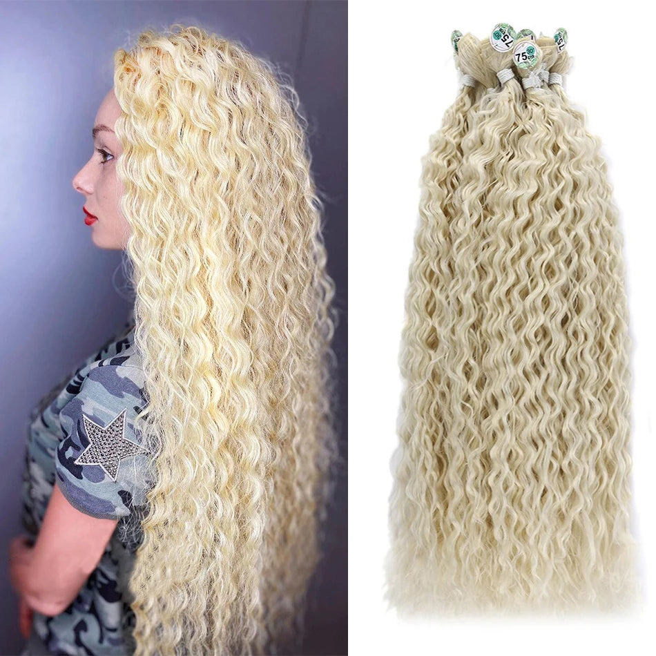 Long Curly Synthetic Hair Bundles | Water Wave Extensions | 28–32 Inches Luxegan