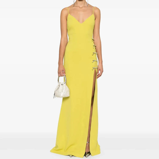 Sequined Bow Mermaid Evening Dress | Spaghetti Strap Sleeveless Floor-Length Prom Gown Luxegan