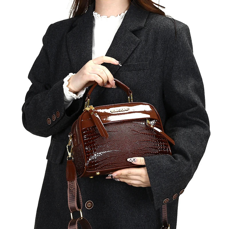 High-Quality PU Leather Fashionable Women's Crossbody Bag | Crocodile Luxury Designer Square Bag (Burgundy Elegant Hand Bag) Luxegan