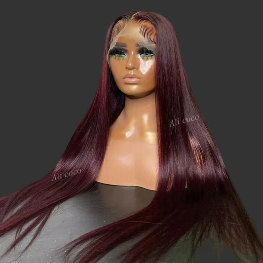 Dark Burgundy Straight HD Lace Wig | Sophisticated 180% Density 13x6 & 13x4 Frontal | Elegant "Brazilian Remy" Silhouette | "Dignified" Pre-Plucked Natural Hairline Human Hair for Radiant Versatile Styling Luxegan