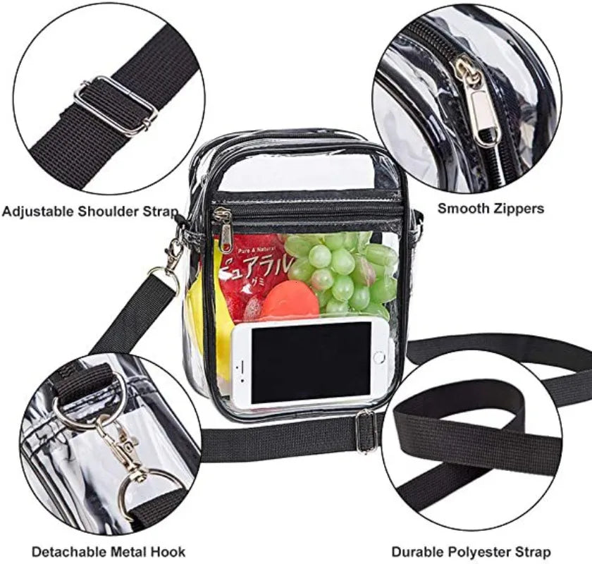 Stadium-Approved Clear Shoulder Bag | Sophisticated Transparent PVC Concert Purse | Elegant Simple Casual Crossbody | "Dignified" Structured Square Handbag for Versatile Event Styling Luxegan