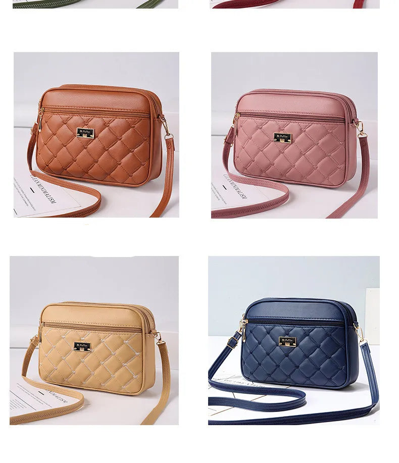 New Women's Lingge Quilted PU Small Square Bag | Fashion One Shoulder Crossbody Messenger Handbag for Foreign Trade Luxegan