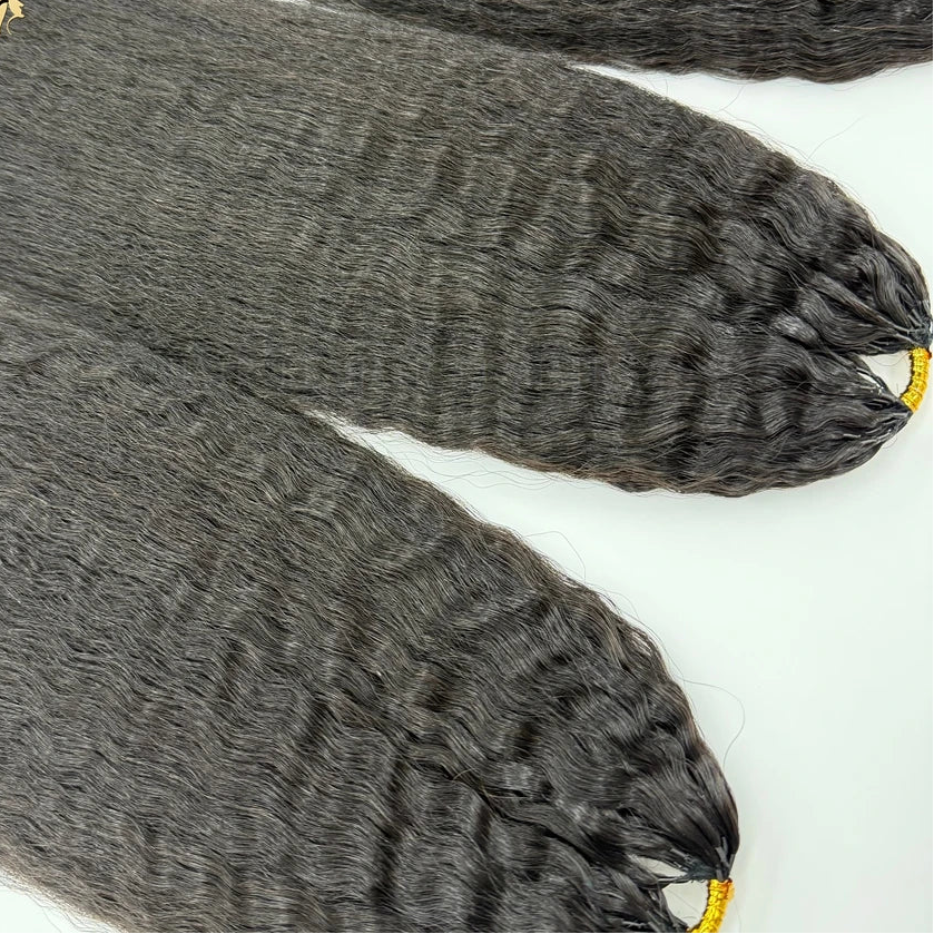 Kinky Straight Feather Crochet Human Hair Extensions – Pre-Looped Crochet Hair for Braiding | 12"–24" Luxegan