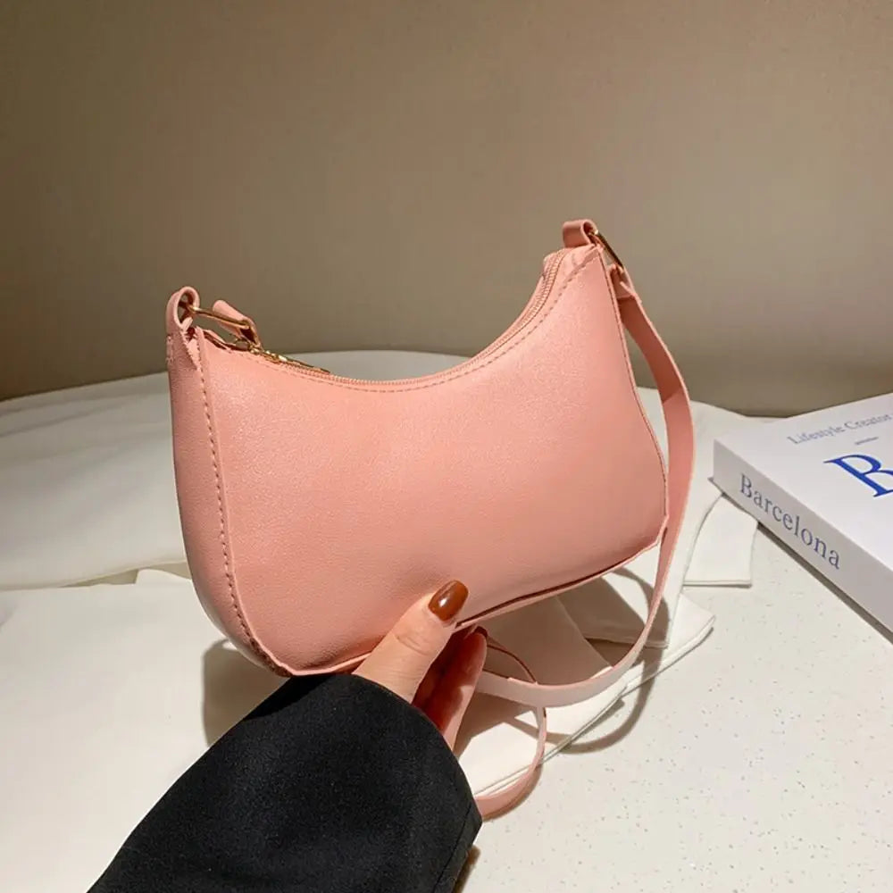 Women's Fashion Retro Underarm Bag | Sophisticated Solid Color PU Leather Shoulder Bag | Elegant Casual Hobo Handbag | Luxury Minimalist "Dignified" Crescent Purse for Modern Commuting Luxegan