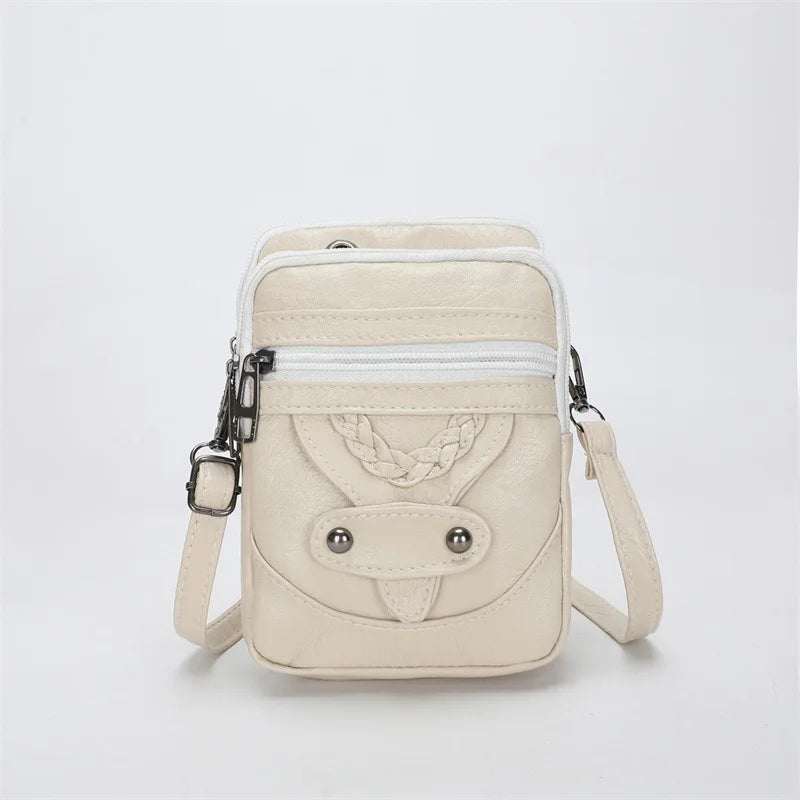 Vintage Designer Ruched Mini Crossbody Bag | Soft PU Leather Solid Shoulder Purse & Phone Handbag - view 7