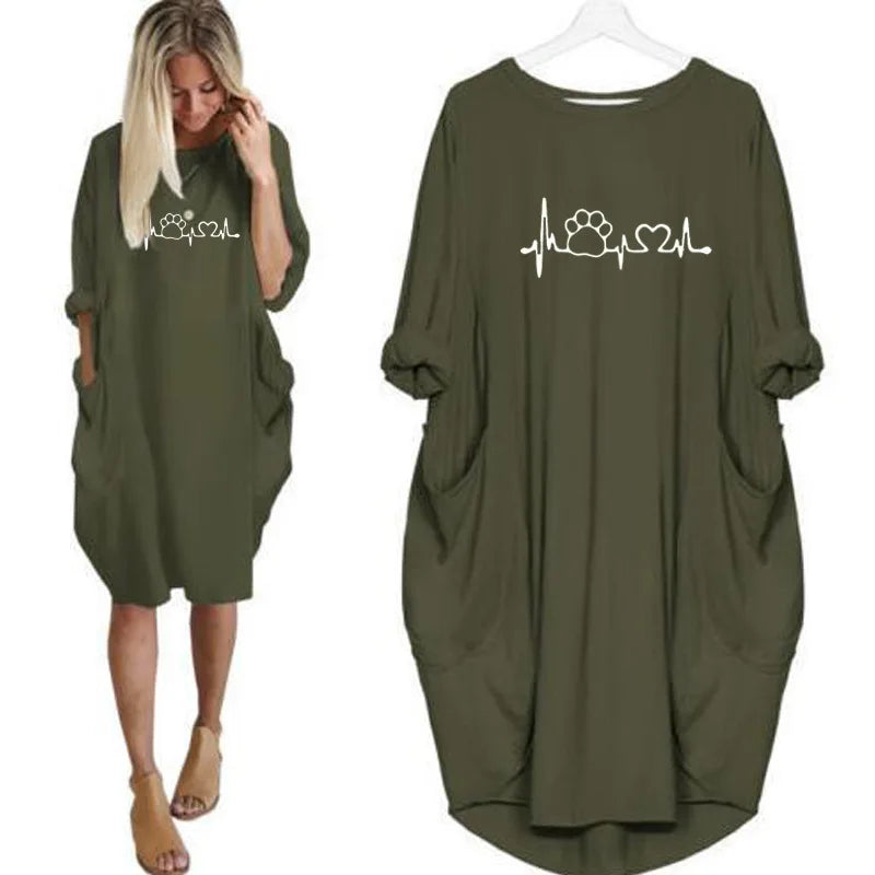 Women's Plus-Size Loose Long-Sleeved Dress | Casual Solid Color O-Neck Winter Pullover | Soft Knit Knee-Length Everyday Dress | Comfortable All-Season Basic Wardrobe Staple Luxegan