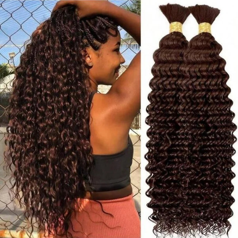 Deep Wave Human Hair Bulk for Braiding – 2 Bundles | Boho Braids | 12–28in | Natural & Chocolate - view 4