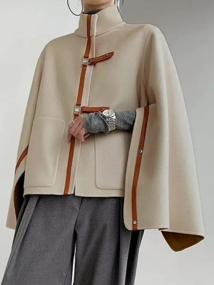 Solid Color Buckled Loose Fit Jacket | Sophisticated Urban Autumn & Spring Silhouette | Elegant "Turtleneck" Casual Coat | "Dignified" Single Breasted Outerwear for Radiant Versatile Styling Luxegan