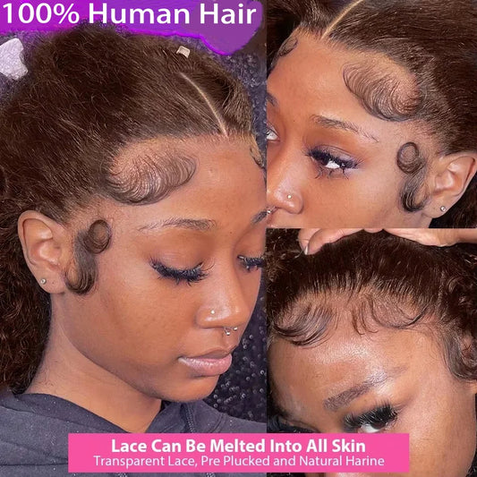30 & 36-Inch Chocolate Brown Deep Curly HD Lace Wig | Sophisticated 13x6 & 13x4 Transparent Frontal | Elegant "100% Brazilian Remy" Silhouette | "Dignified" Pre-Plucked Water Wave Human Hair for Radiant Versatile Styling Luxegan