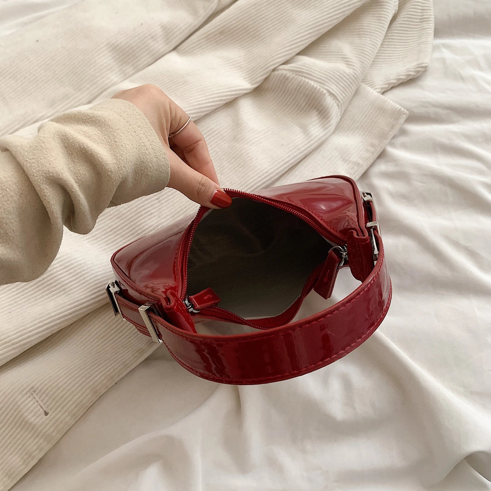 Half Moon Bag Vintage PU Leather Small Handbag | Luxury Brands Women's Shoulder Bags & Retro Red Ladies Armpit Purses (Girls Mini Totes) Luxegan