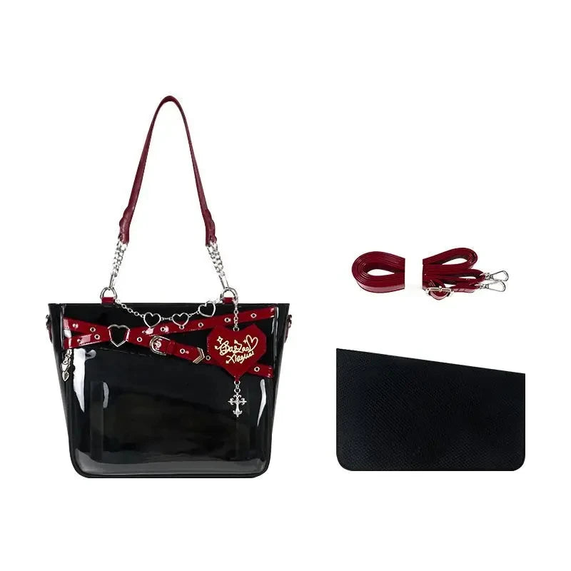 Y2K Aesthetic Underarm Ita Bag | Chic Heart-Shape DIY Display Handbag | Streetwear Girl Transparent Crossbody & Shoulder Bag Luxegan