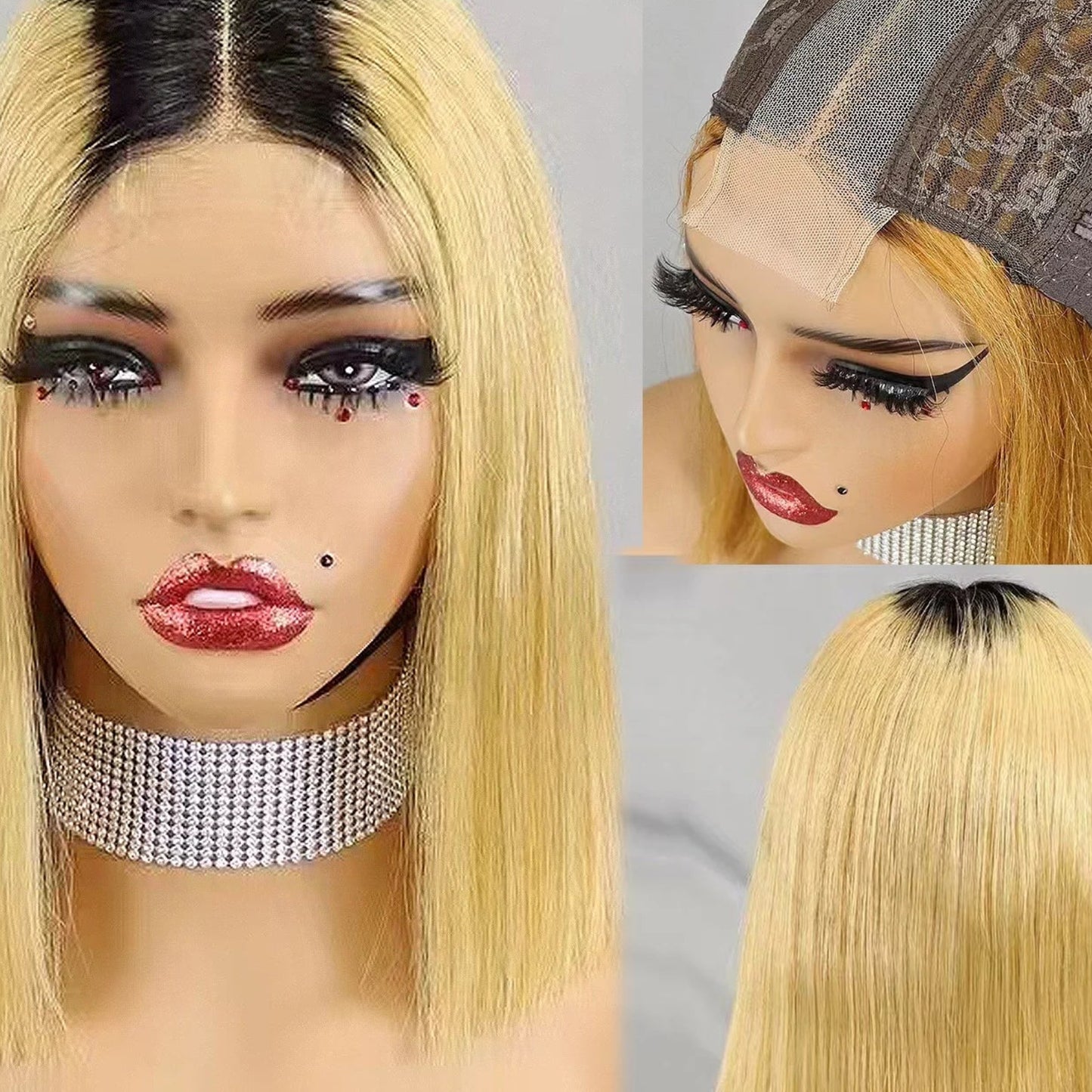Super Double Drawn Bone Straight Short Bob Wig - 100% Burmese Remy Human Hair Glueless Wig - Transparent Swiss Lace Closure Pre-Plucked Straight Bob Wig for Women (4-16 Inch) Luxegan