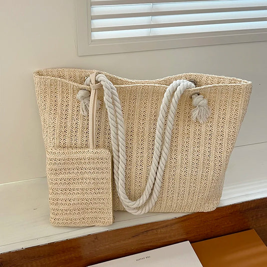 Designer Women’s Straw Tote | Sophisticated Large Capacity Beach Bag | Elegant Casual Bali-Inspired Purse | Luxury "Dignified" Woven Straw Handbag with Secure Hasp Closure Luxegan