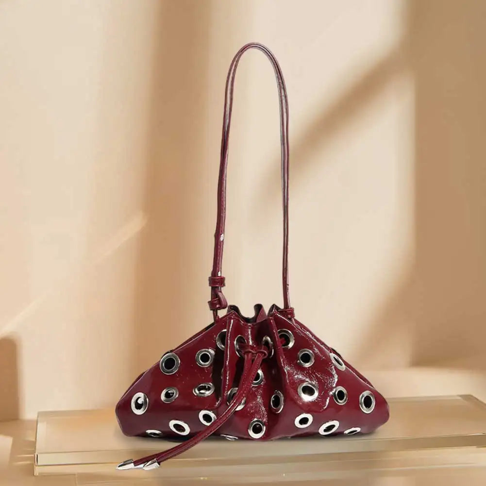 Y2K Retro Hobo Handbag | Metal Stud Large Capacity Drawstring Bag Luxegan