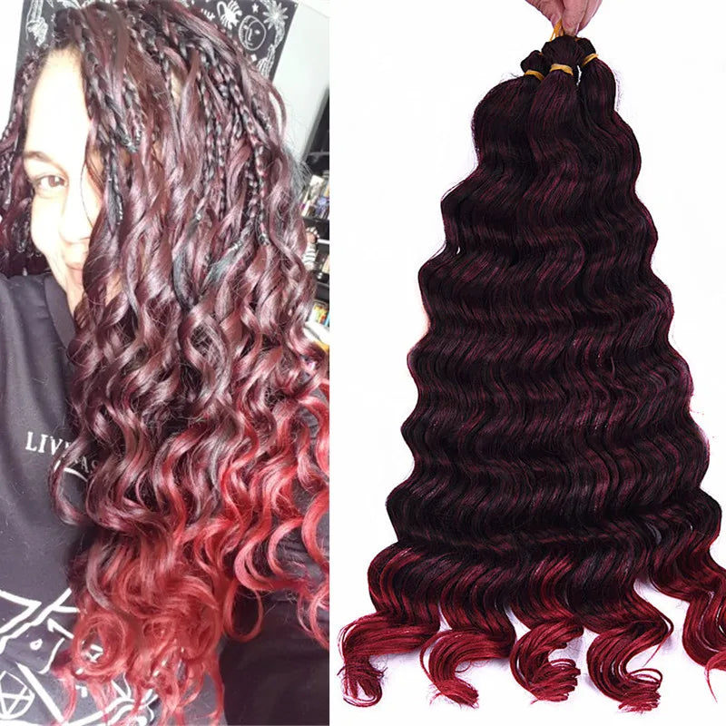 20" Deep Curly Crochet Braiding Hair | Deep Wave Bulk Synthetic Braid Extensions | 23 Colors
