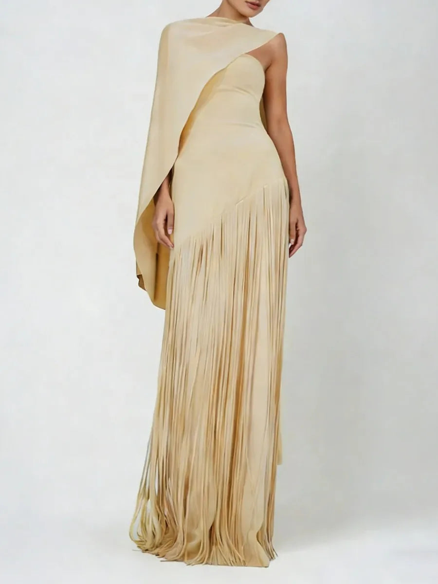 Solid Classic Strapless Sleeveless Slim Sheath Ankle-Length Dress with Tassel Detailing – Non-Stretch Woven Polyester, Empire Waist, Spring/Autumn Luxegan