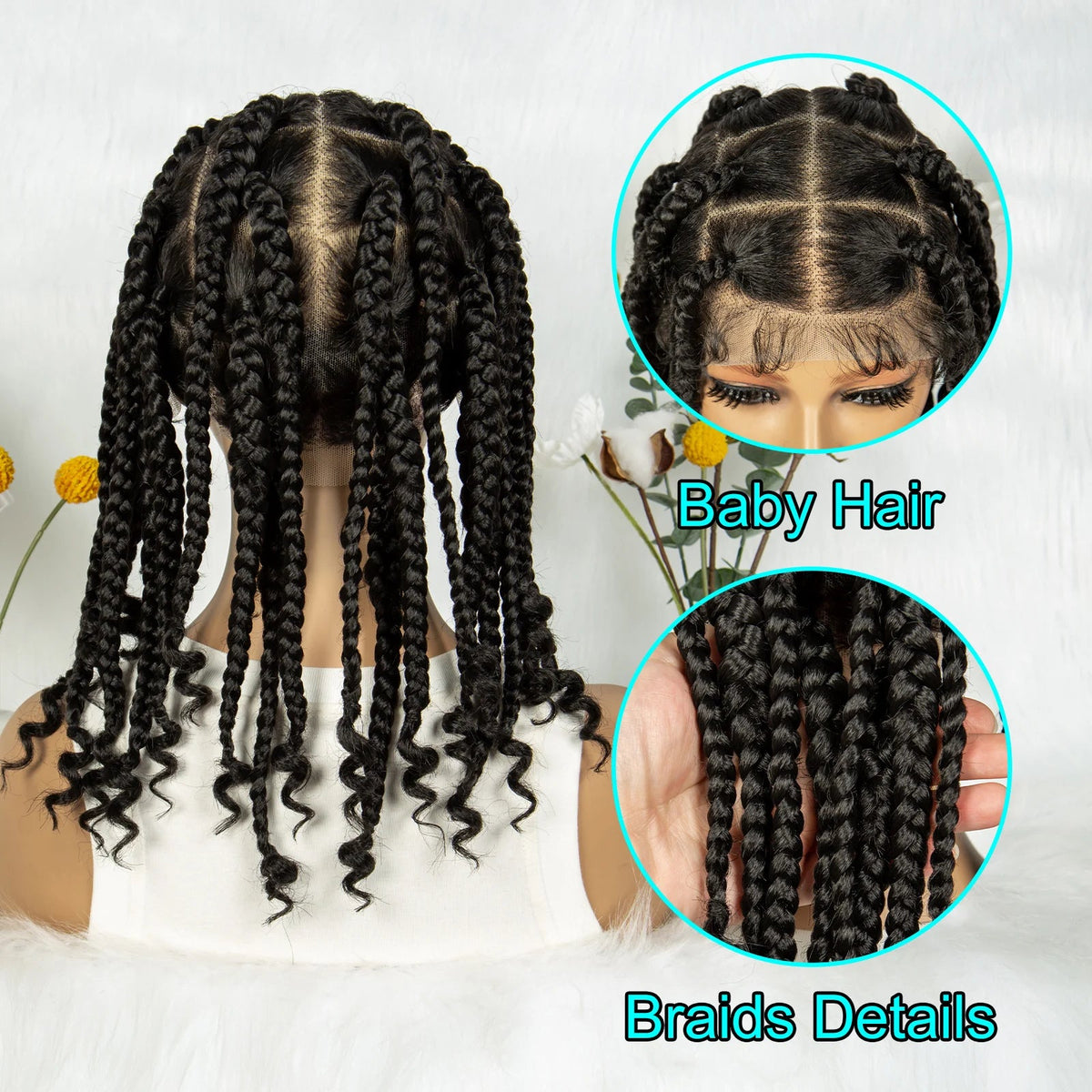 KIMA 14 Inches Synthetic Braiding Wigs Square Box Braided HD Full Lace Wigs for Africa Women Braided Wig with Baby Hair Luxegan