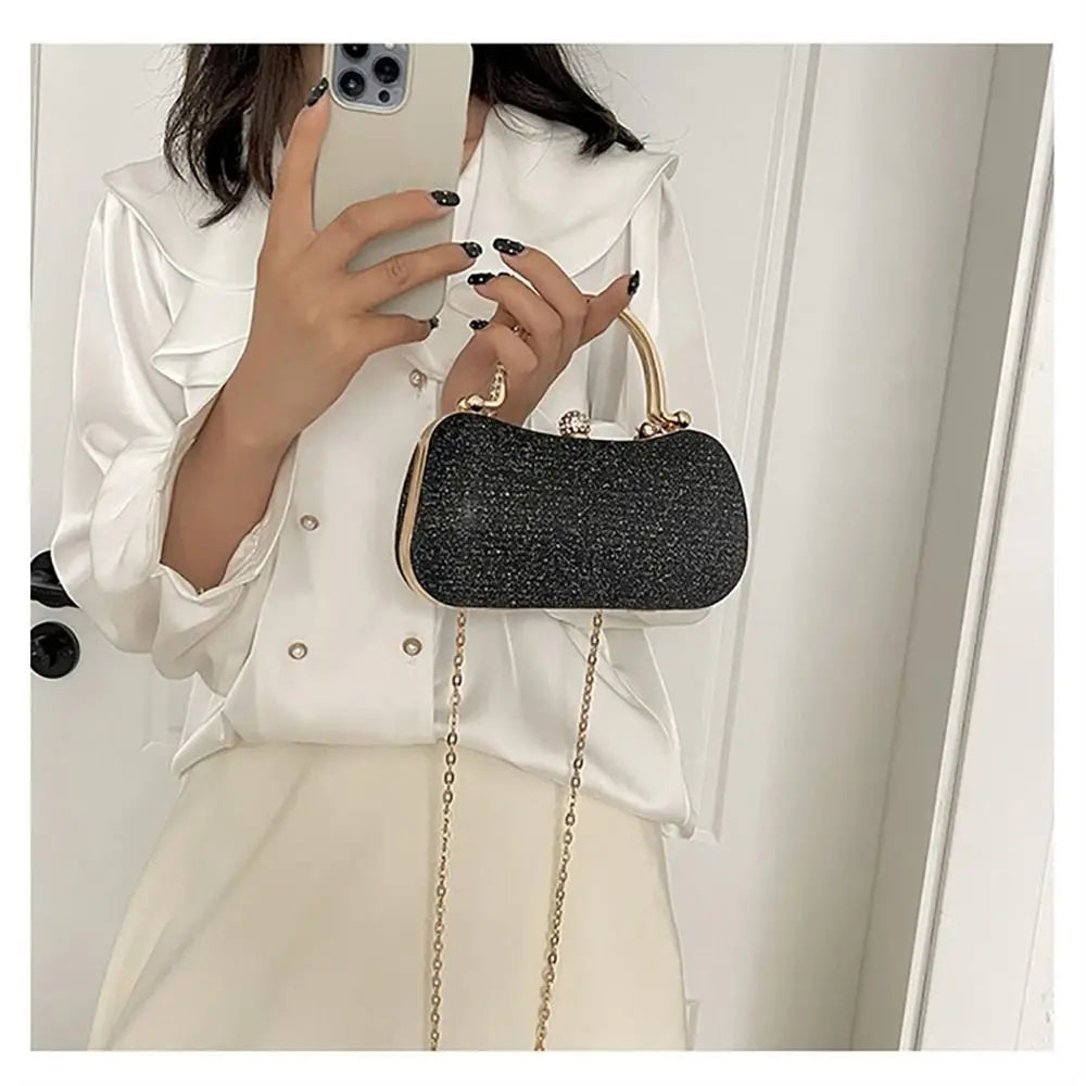 Wedding Bridal Beaded Evening Bag | Sophisticated Rhinestone-Encrusted Dinner Bag | Elegant Egg-Shape Chain Handbag | "Dignified" Satin-Lined Diamond Clutch for Versatile Party Styling Luxegan