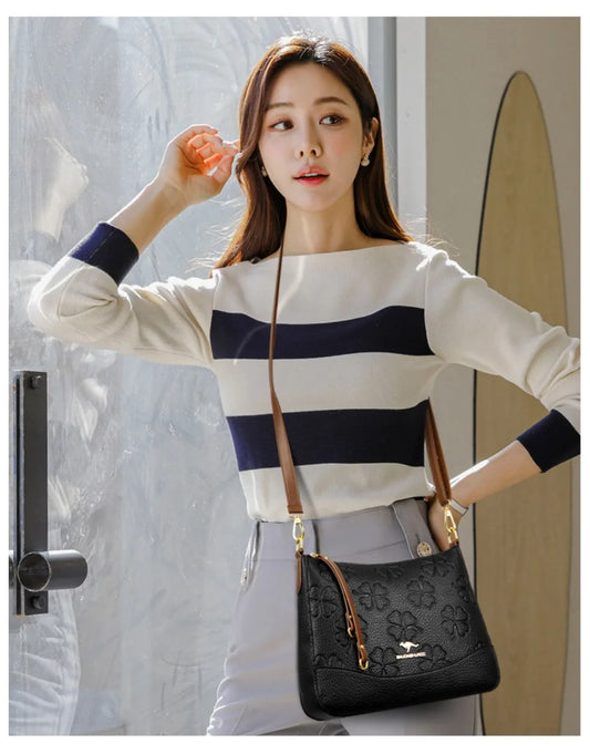 Luxury Designer Women’s Soft Leather Shoulder Bag | Elegant Floral Knurling Handbag | Sequined Messenger Crossbody Bag | New Fashion "Sac A Main" for All Seasons Luxegan