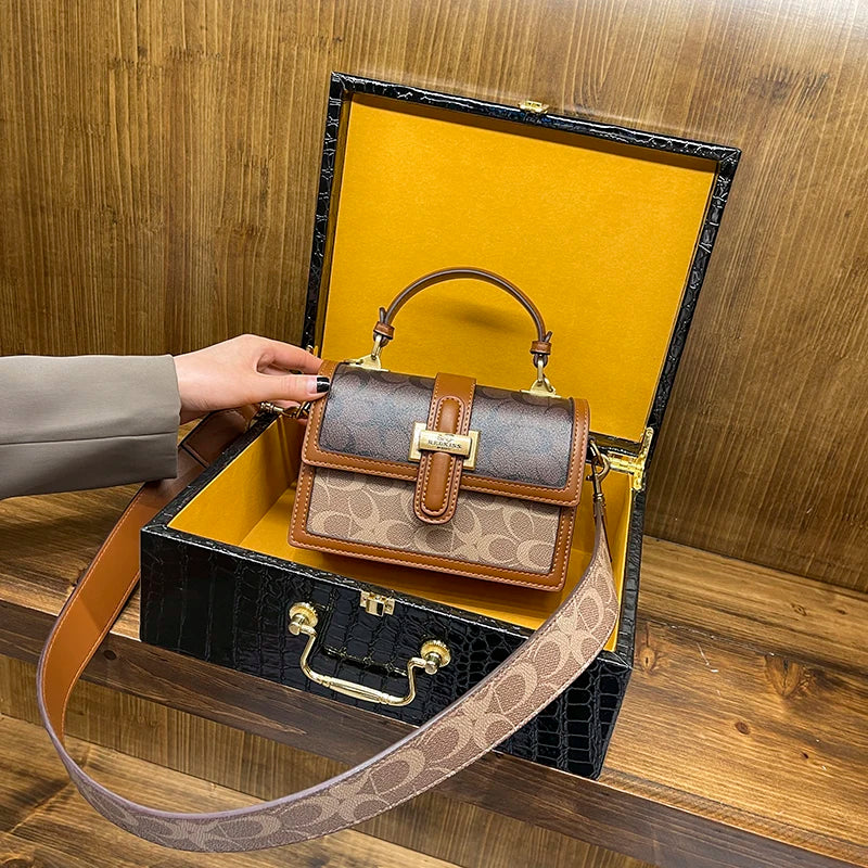 Vintage Carriage Small Square Bag | Sophisticated Fashionable Handheld Satchel | Elegant Geometric Crossbody Bag | "Dignified" High-Sense PVC Purse for Versatile Daily Styling Luxegn