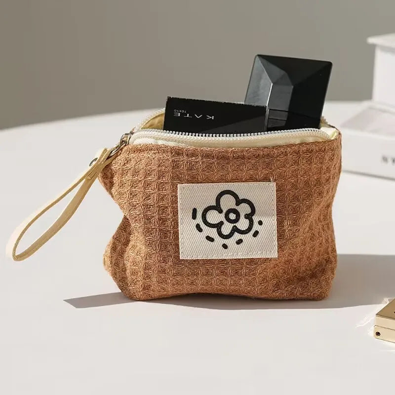 Simple Flower Small Coin Purse | Portable Waffle Grid Coin Pouch Luxegan