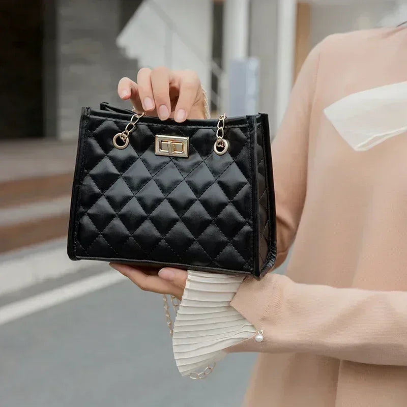 Women's Tote Bag with Chains | Diamond Lattice Underarm Luxury Shoulder Bag for Ladies (Designer Handbag for Parties) Luxegan