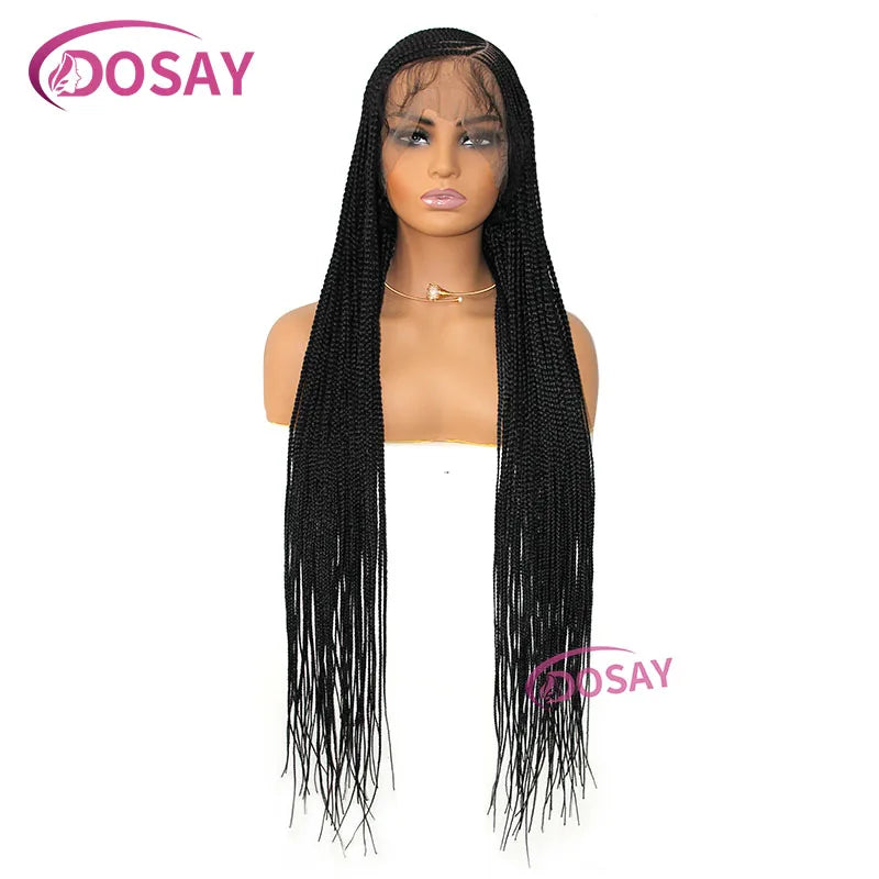 Synthetic Full Lace Front Wig Cornrow Double Braided Wigs For Black Women Box Side Part Braided Lace Wig Faux Locs Braids Wigs Luxegan