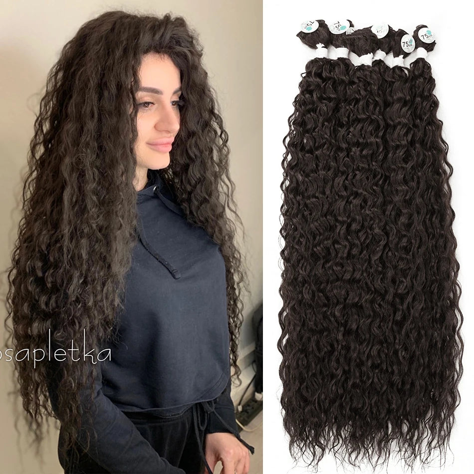Long Curly Synthetic Hair Bundles | Water Wave Extensions | 28–32 Inches Luxegan