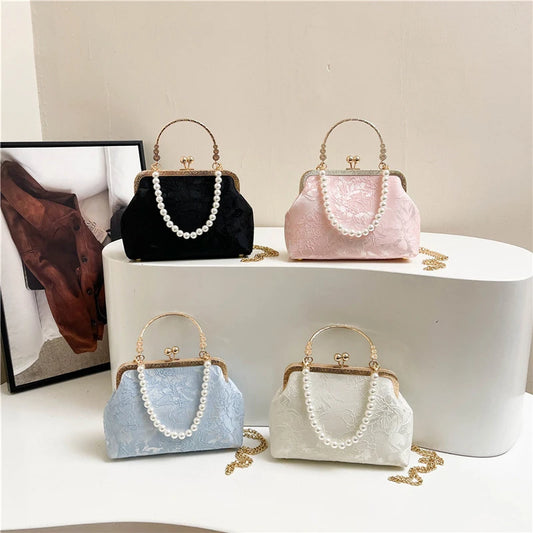 Vintage Classic Lace Bag | Pearl Evening Bags, Wedding Shell Lock Bags & Women's Handbags Luxegan