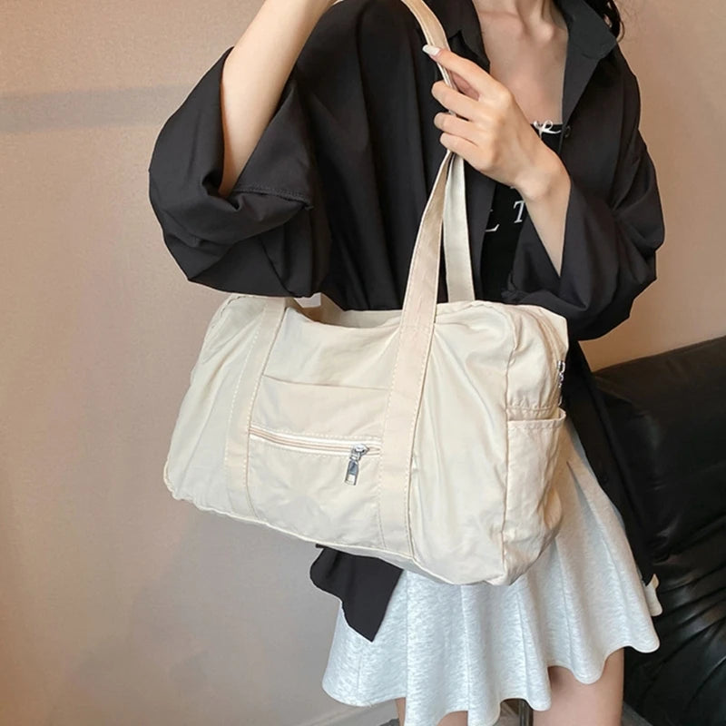 Nylon Solid Bucket Bag | Soft Practical Large Storage Underarm Crossbody Bag Luxegan