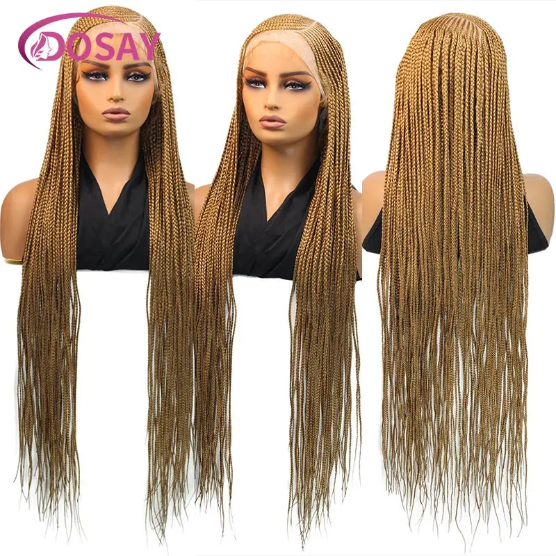 Synthetic Full Lace Front Wig Cornrow Double Braided Wigs For Black Women Box Side Part Braided Lace Wig Faux Locs Braids Wigs Luxegan