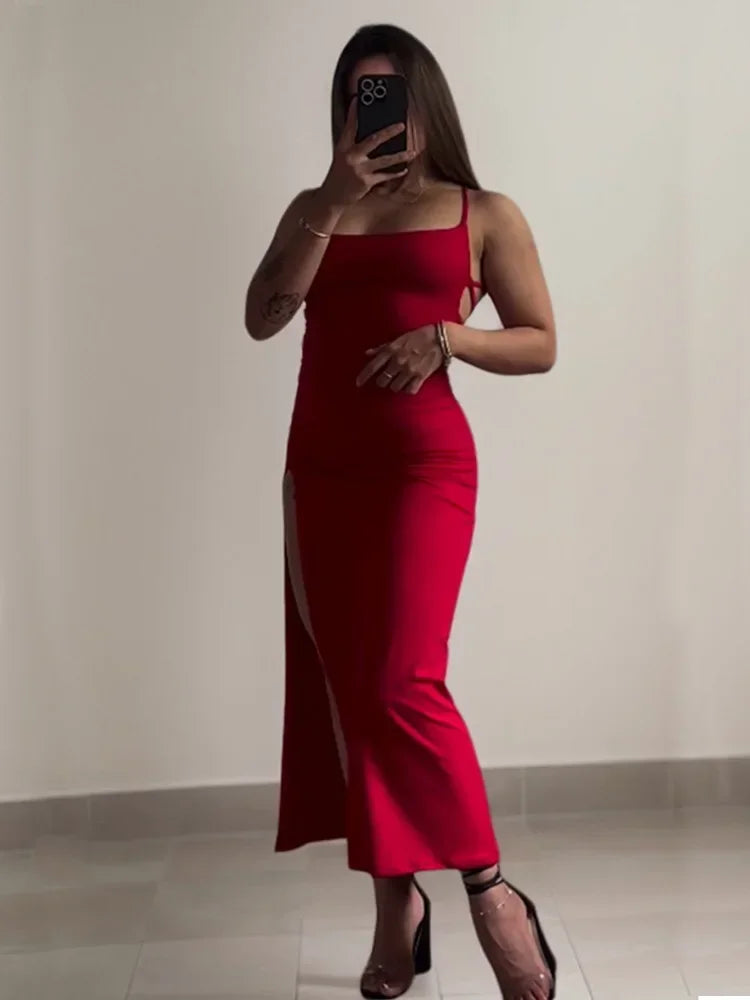 Women's Summer High-Sensibility Halter Dress | Spice Girl Backless Bag Hip Bodycon Dress | Elegant Slash Neck Sleeveless Clubwear | Premium Knit Slight Stretch Slim Fit Straight Maxi Vestido Luxegan