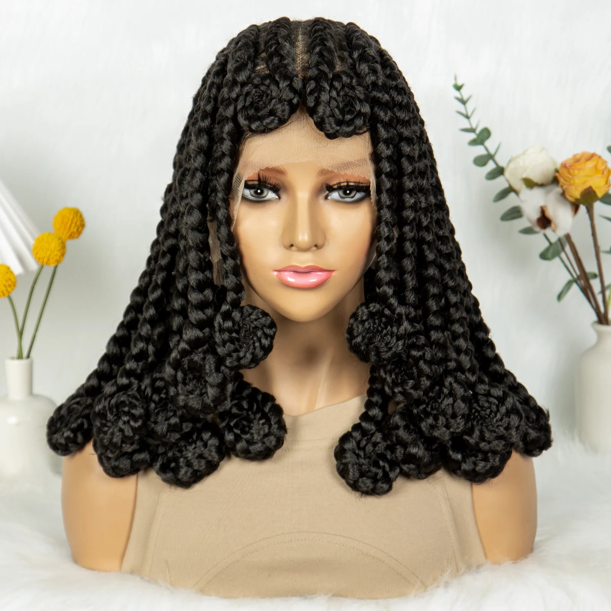 14 Inch Jumbo Bantu Knotless Box Braided Wig | Full Lace Cornrow