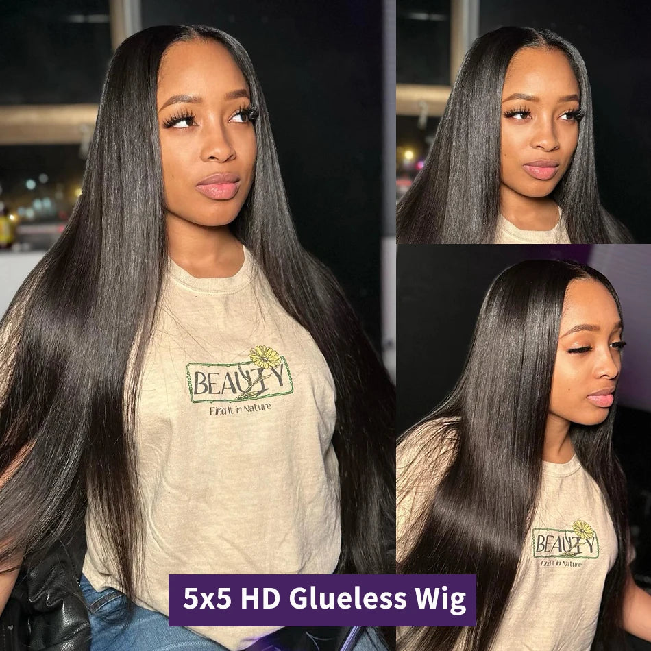 Bone Straight Glueless Lace Closure Wig | 180% Density Pre-Cut & Pre-Plucked Swiss Lace Wig | 100% Brazilian Remy Human Hair 6x4 or 5x5 Wear-and-Go Straight Wig for Women Luxegan