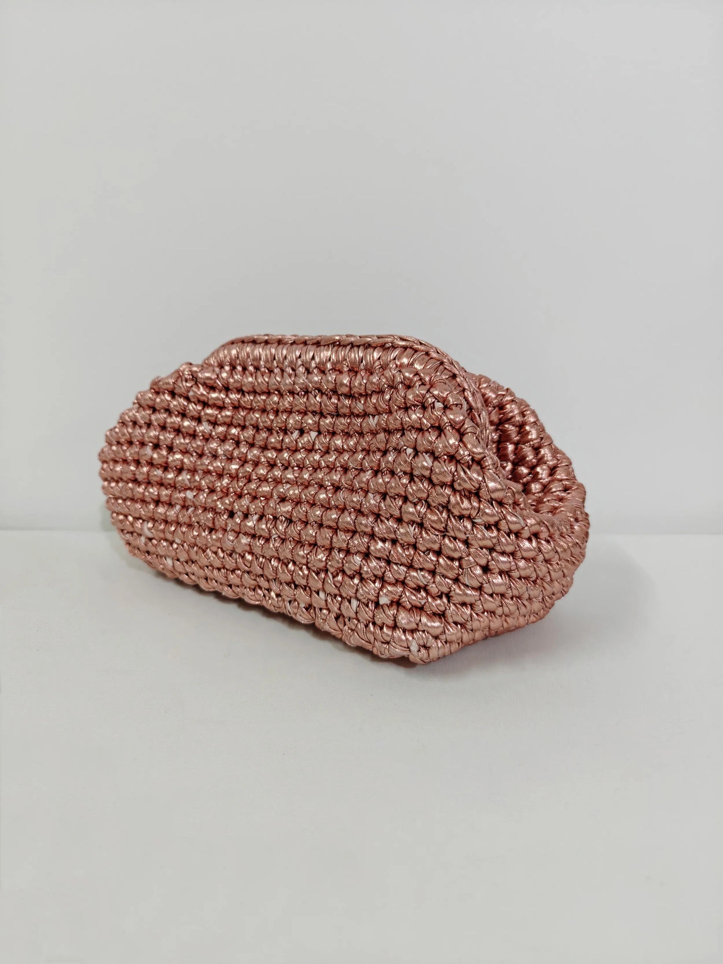 Metallic Lustre Crochet Underarm Bag | Sophisticated Cloth-Strip Woven Clutch | Elegant Large-Capacity Knit Tote | "Dignified" Soft Polyester Handbag for Versatile Everyday Chic Luxegan