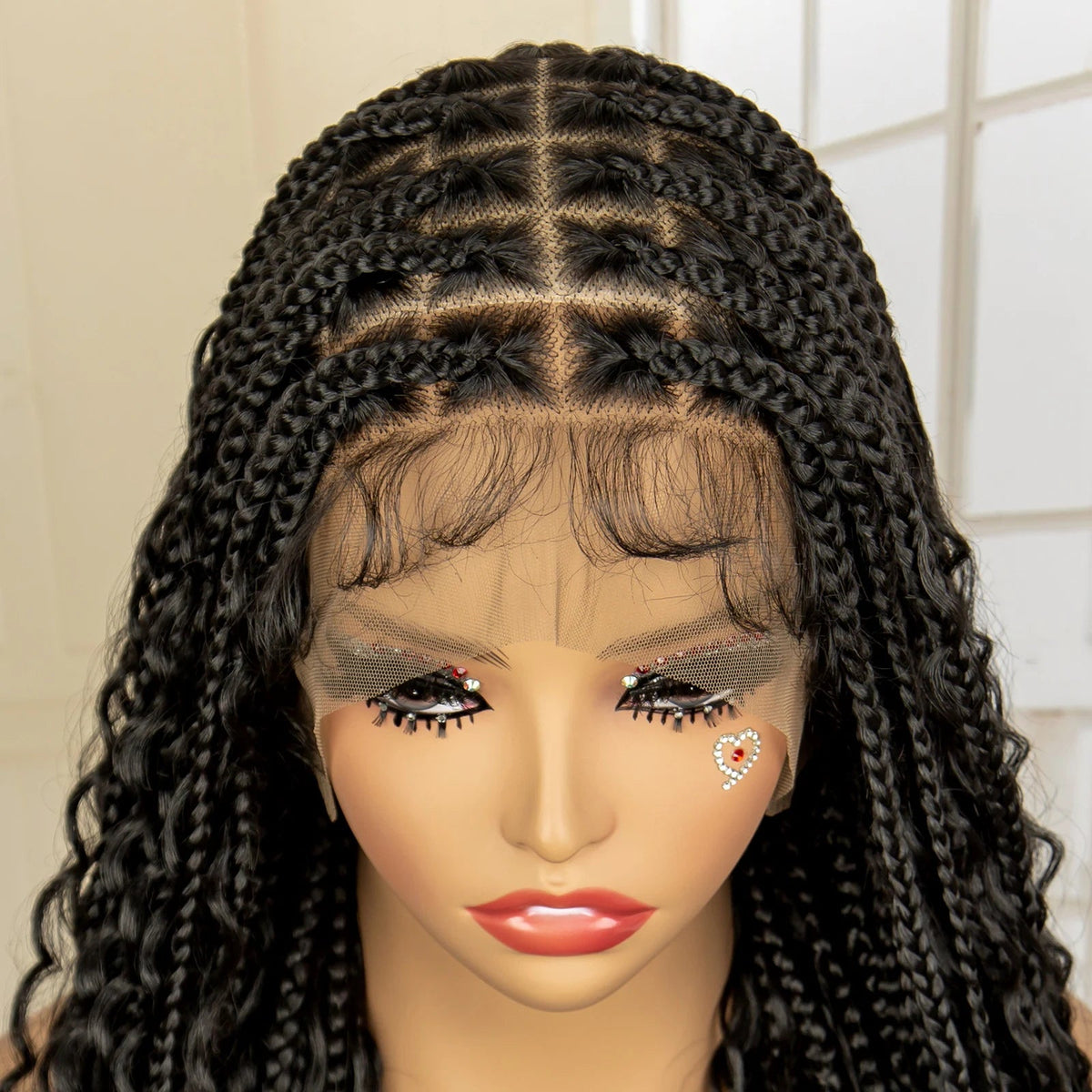 36 Inches Long Boho Braided Wigs with Baby Hair Synthetic Full Lace Knotless Box Braiding Wig with Curly Lace Frontal Wig Luxegan