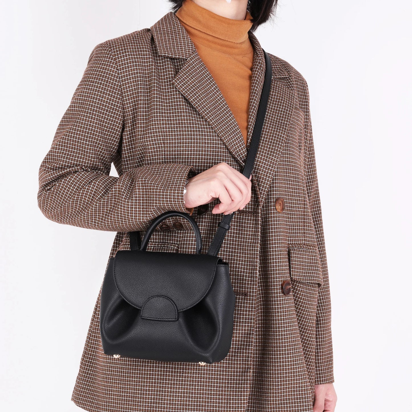French Cowhide Small Satchel | Retro Trend Mini Crossbody Bag for Women (Classic Solid Flap Top-Handle Luxury Designer Handbag) Luxegan