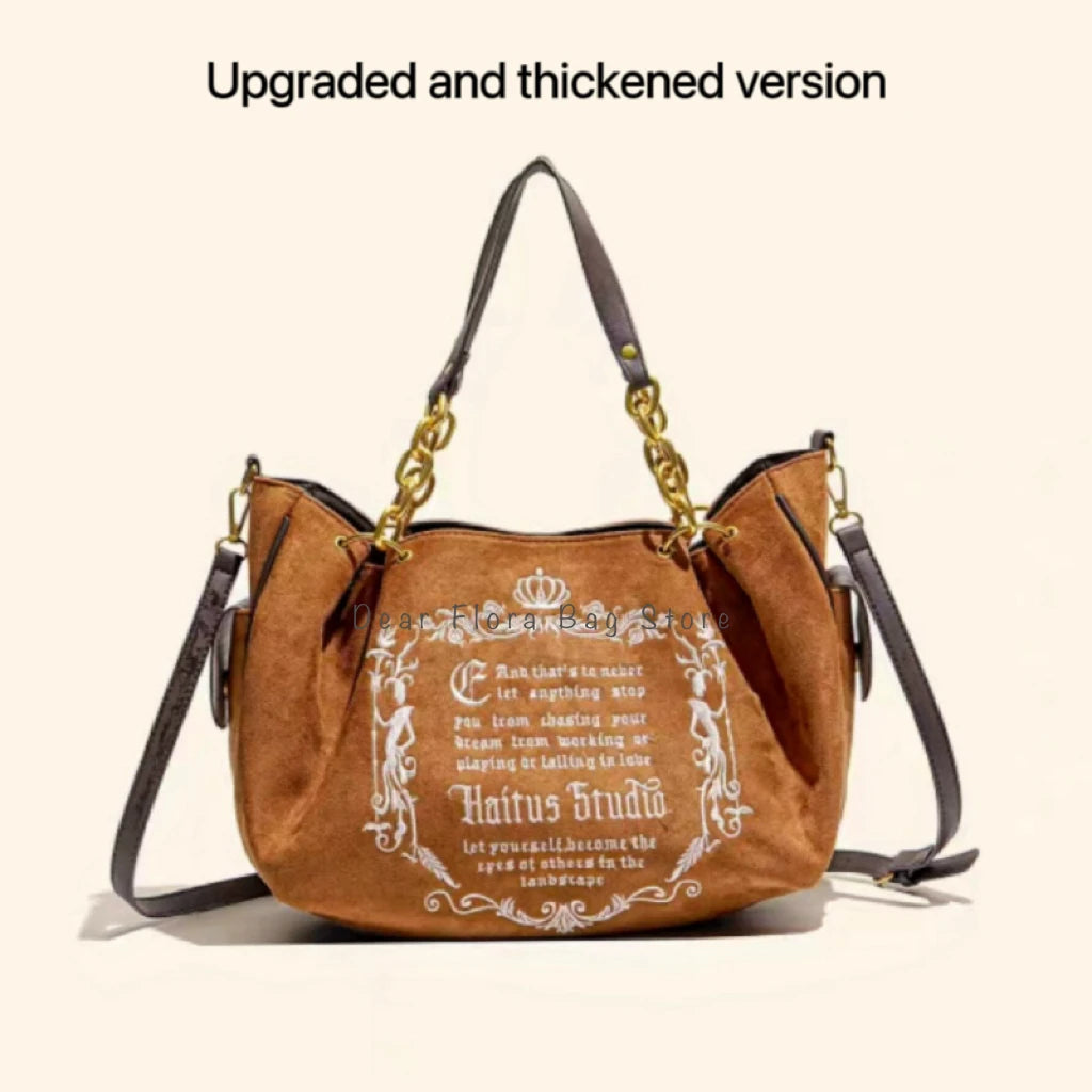 Y2K Pink Vintage Gothic Tote Bag | Aesthetic Grunge Large Capacity Travel Bag | Retro Ladies Embroidery Letter Shoulder Bag with Chain Strap | Fashionable Pink Cyber-Goth Handbag Luxegan