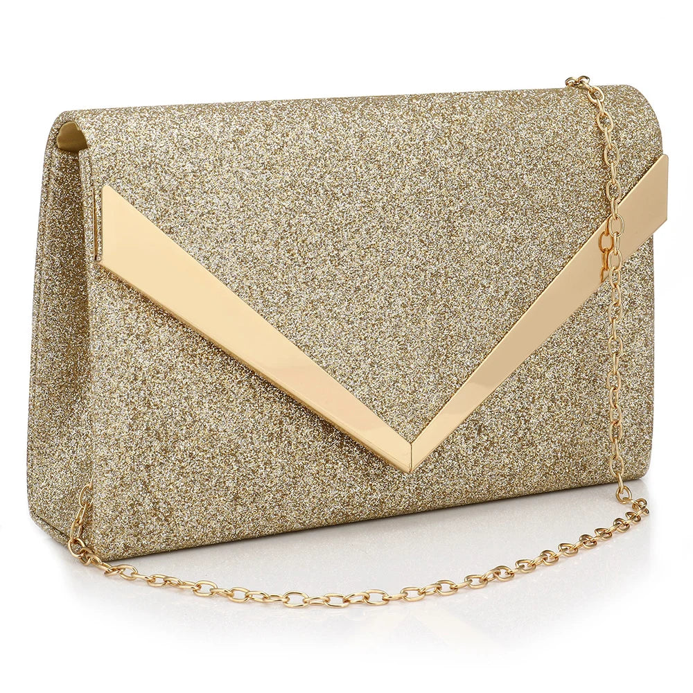 Sequined Envelope Clutch Bags For Women Fashion Gold Purses And Handbags With Chain Shoulder Bags Wedding Party Clutches