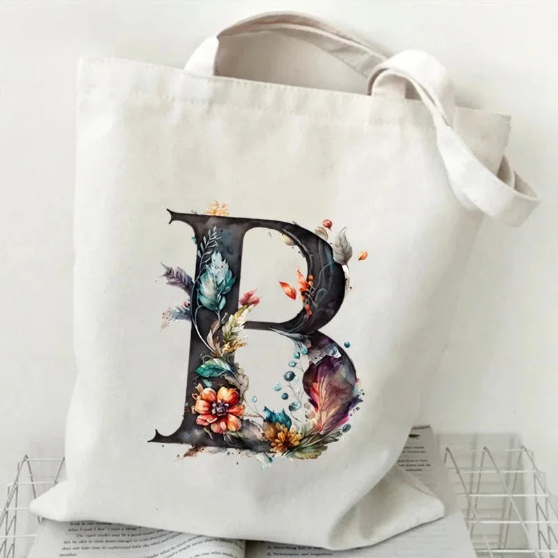Harajuku Letter & Flower Canvas Tote | Eco Reusable Shopping Bag Luxegan