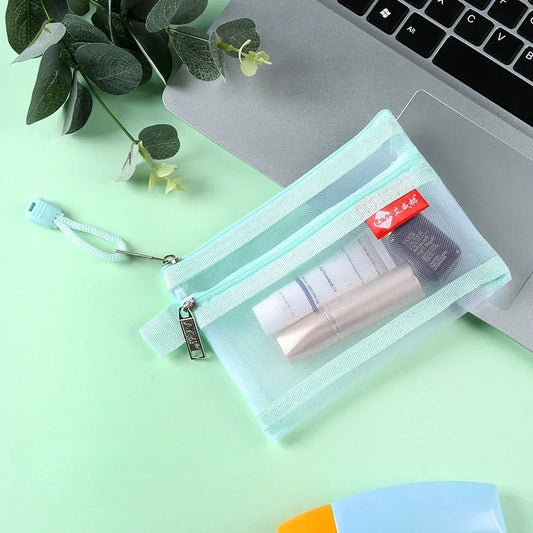 Double Layer Nylon Mesh Square Zipper Coin Bags Purse Money Wallet Bank ID Credit Card Holder License B8 Storage Pocket Bags
