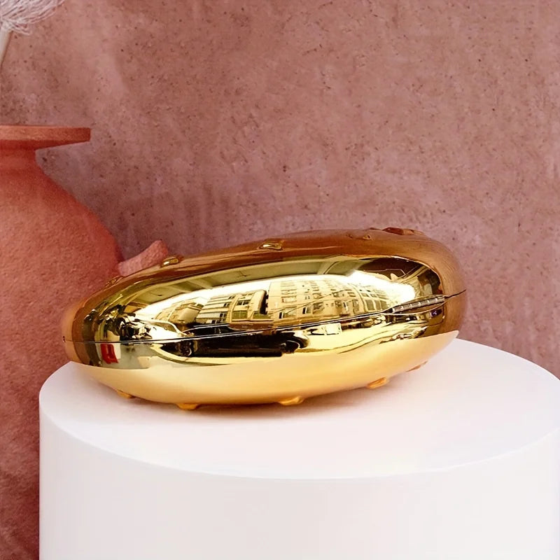 Hard Acrylic Moon Shape Clutch | Gold/Silver Shell Ladies Evening Purse Luxegan