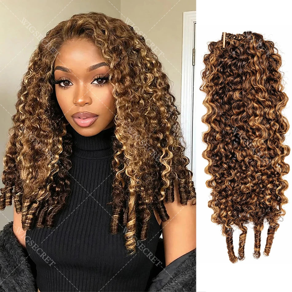 Brazilian Remy Curly Crochet Human Hair | Pre-Separated Knotless Miracle Knots Feather Braiding - view 5