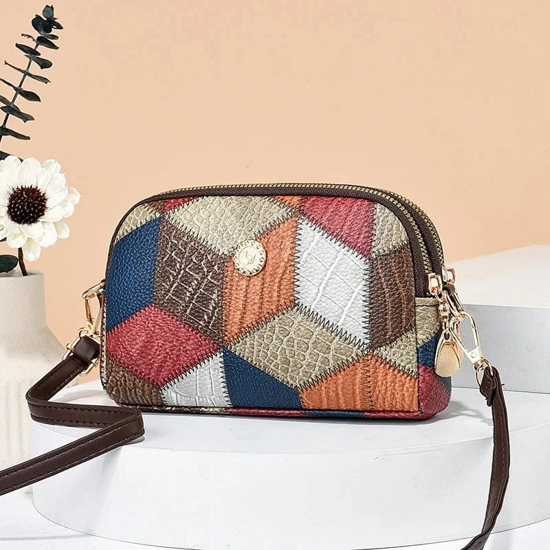 New Luxury Women’s Stitching Messenger Bag | Sophisticated Designer Brand Plaid Shoulder Bag | Elegant Patchwork Satchel Tote | Fashion-Forward PU Leather Handbag with "Dignified" Fur Decoration Luxegan